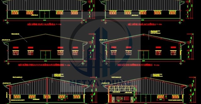 File thiết kế Bản vẽ autocad mặt đứng,mặt cắt nhà xưởng